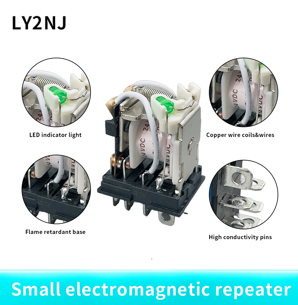 Description Picture 5 of itemLY2NJ 1SET 12V 24V DC 110V 220V AC Coil Power Relay DPDT 8 Pin HH62P JQX-13F With Socket Base