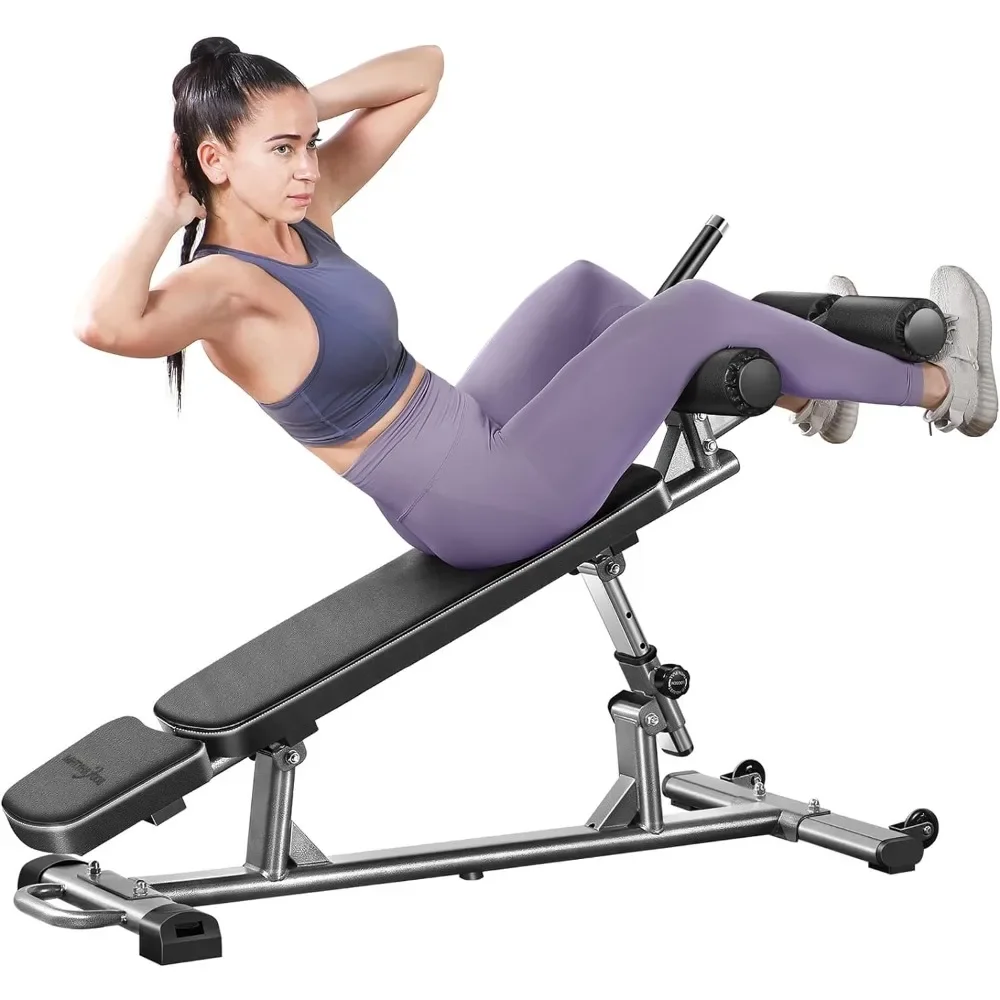 Sit-Up Bench with 4 Adjustable Heights and Reverse Crunch Handle, Adjustable Weight Bench and Flat, Incline Decline Press