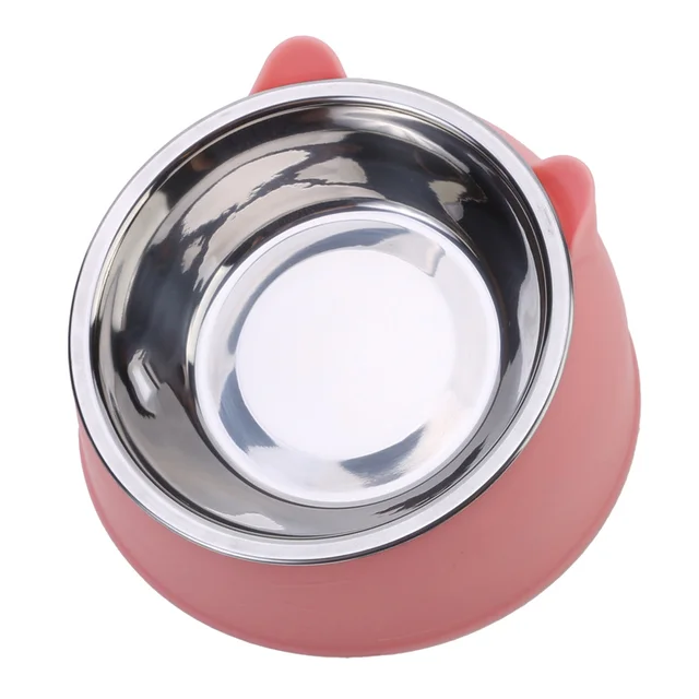 Cat Bowl Lovely Creative Inclined Kitten Puppy Food Feeding Bowls Stainless Steel Cats Drinking Feeder Pet Dogs Cats Feeders 5