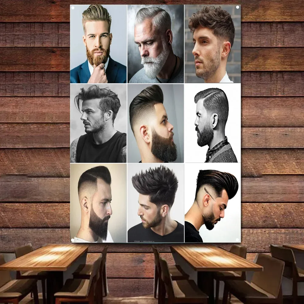 

Haircut and Shave Service Signboard Vintage Barber Shop Wall Decor Banner Flag Top Men's Business Hairstyling Poster Wall Charts