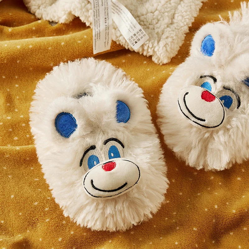 Children's Cute Bear Cotton Slippers Winter New Boys And Girls' Home Shoes Cartoon Long Fur Plush Baby Cotton Slippers