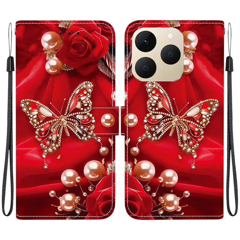 Elegant Colored Flower Wallet Phone Case - Magnetic Flip Leather Cover with Cute 3D Design