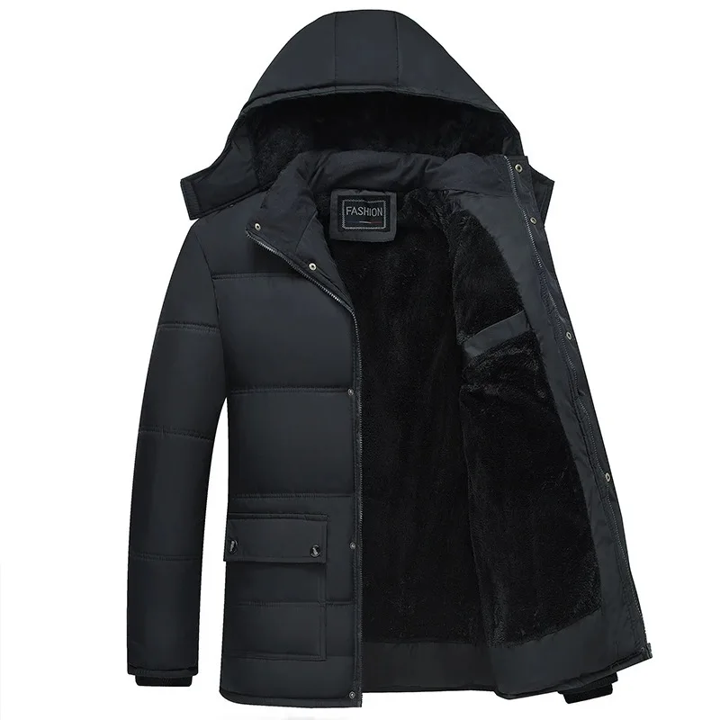 

Winter Parkas Men Fleece Lined 2023 Thicken Warm Waterproof Jacket Long Sleeves Coat Black Outerwear Pocket Casual Loose Top