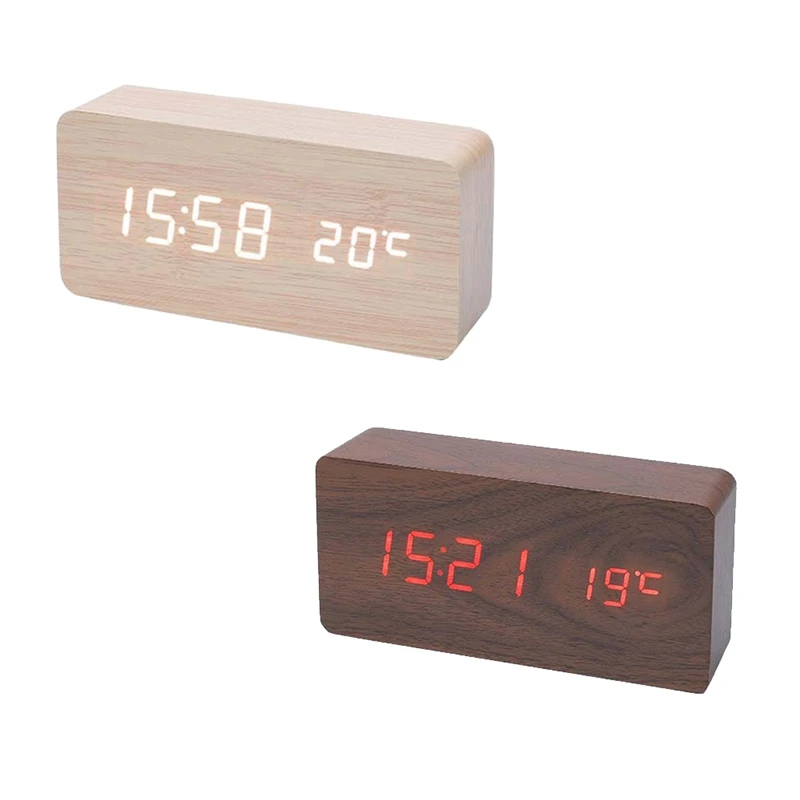 

Деревянные цифровые часы-будильник, настольные часы с температурой для офиса, прикроватные часы