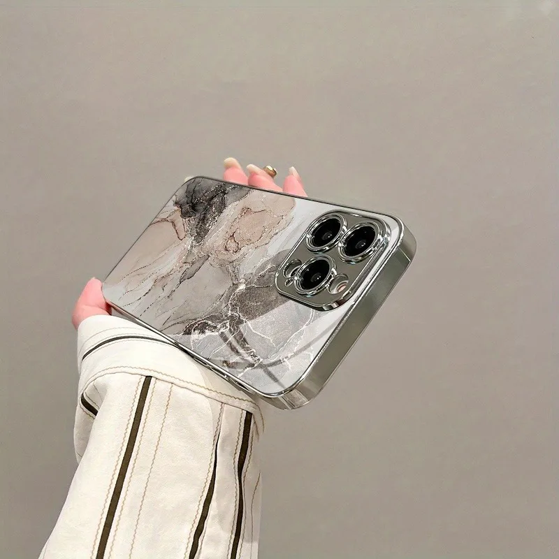 Elegant Electroplated Marble Texture Glass Phone Case