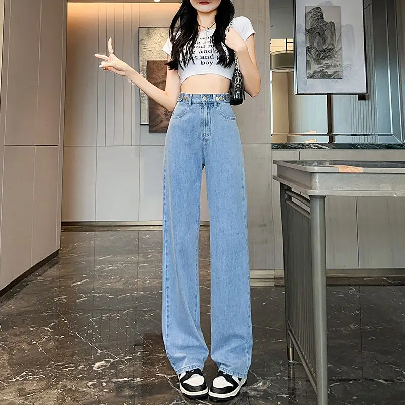 

2023 High Waist Flare Jeans for Women Winter Fashion Baggy Pants Street Wide Leg Denim Trousers Ladies Casual H317