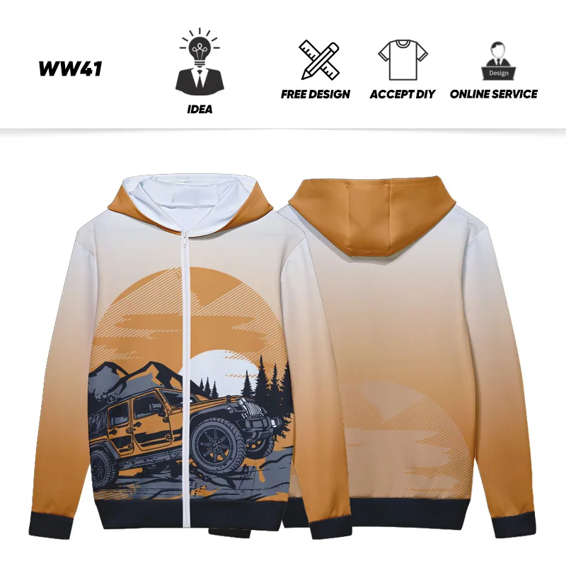 thumbnail image 1 of Sudadera con capucha de sublimación para hombre, suéter con estampado DIgital, bordado OEM, Unisex, personalizado, con cremallera completa, WW16, venta al por mayor, 1 of 5