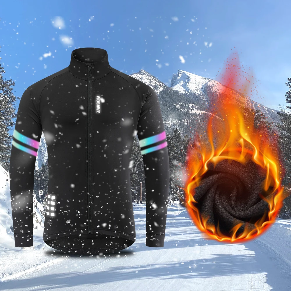 WOSAWE Warm Jacket Winter Fleece Thermal Cycling Jacket Long Jersey Running Coat Biker Riding Road Mtb Bicycle Clothes cycling jacket cycling clothes