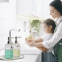 1 ชิ้น ที่จ่ายสบู่เหลวแบบใส ที่จ่ายสบู่เหลวแบบเติมได้ ที่จ่ายสบู่เหลวคุณภาพพรีเมียมสำหรับห้องน้ำ ตกแต่งห้องน้ำและห้องครัว 2