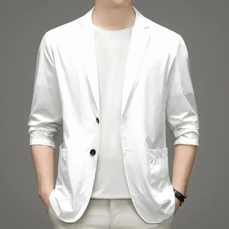 Linen Coat Male Blazer White Men's Suit Jackets Single Breasted High Quality Fashionable Korean Style Clothes Spring Original