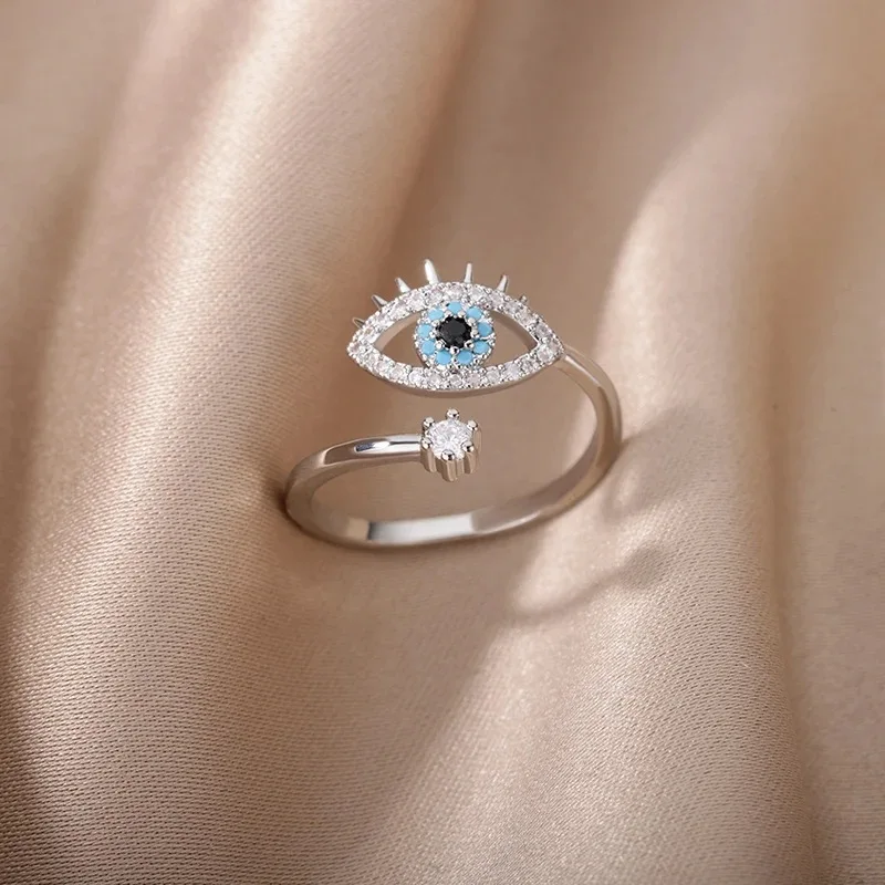 Finger Rings Fashion Rings Fashion Ring Couple Rings Stainless Steel Rings Metal Rings Silver Plated Evil Eye Rings for Women Stainless Steel Turkish Lucky Demon Eye Couple Ring Vintage Emo Jewelry Anillos Mujer