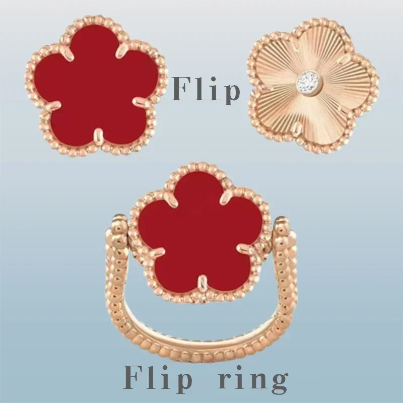 

ZY Four Leaf Clover Flip Ring for Women, AAA, Natural Gemstone, Carnelian Ring, Classic Gift, High Quality