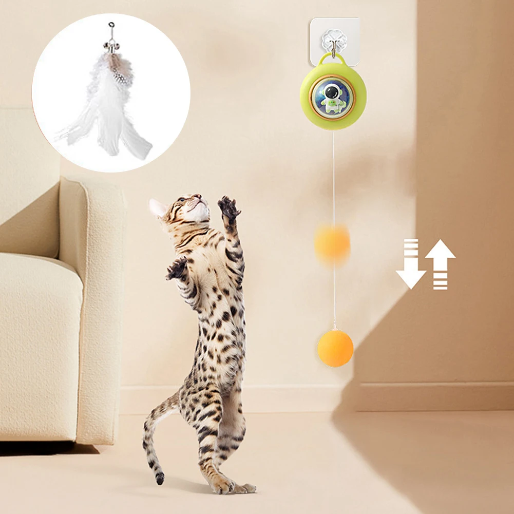 

Simulated Feather Cat Teaser Stick Funny Kitten Interactive Toy Cat Elastic Hanging Toy Door Window Stuck Cat Catch Pendant Toy