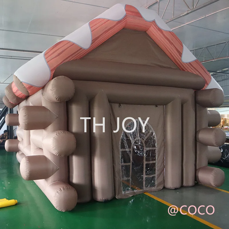 

free air ship to door,customized inflatable wooden cabin winter snow inflatable santa grotto inflatable Christmas house