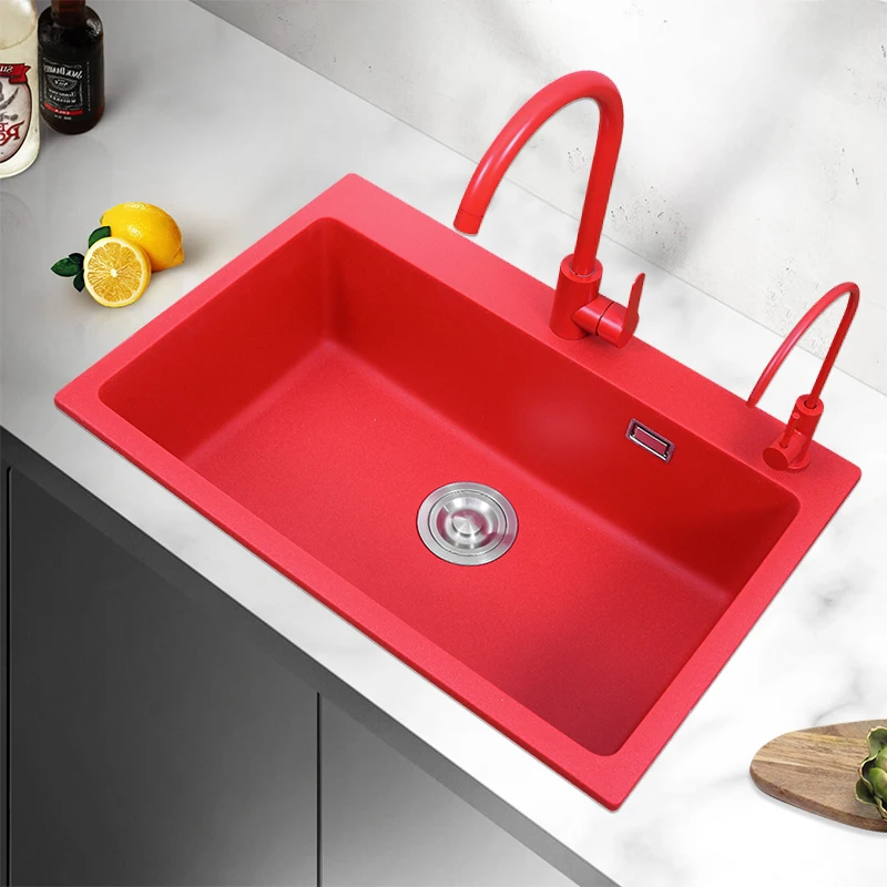 

Quartz Granite Red Single Sink Scullery Kitchen Vegetable Basin