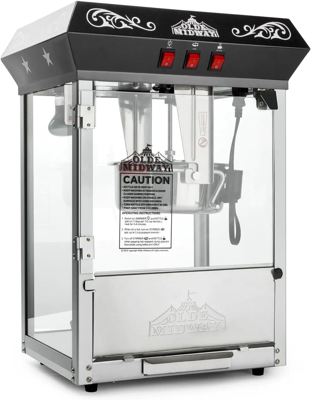 Midway Bar Style Popcorn Machine Maker Popper with 10-Ounce Kettle-Black