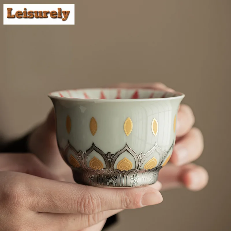 100ML Plant Ash Buddha Lotus Throne Ceramic Teacup Aesthetic Tea Bowl Sample Tea Cup Personal Cup Chazhan Master Cups Cafes Gift