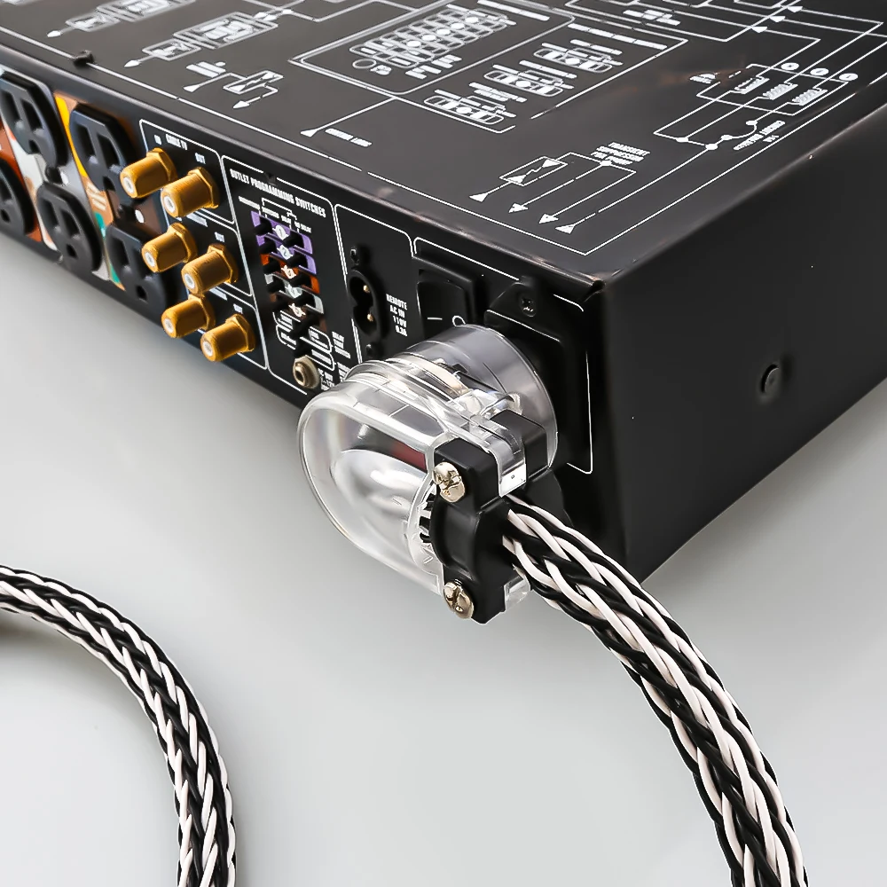Hochwertiges 8 awg occ Silber Hybrid-Stromkabel eu us hifi Audio-Netz kabel rechtwinkliger Stecker