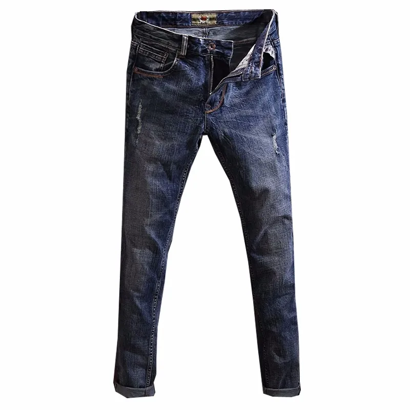 Italian Style Fashion Men Jeans High Quality Retro Blue Slim Fit Ripped Jeans Men Trousers Vintage Designer Denim Pants Hombre