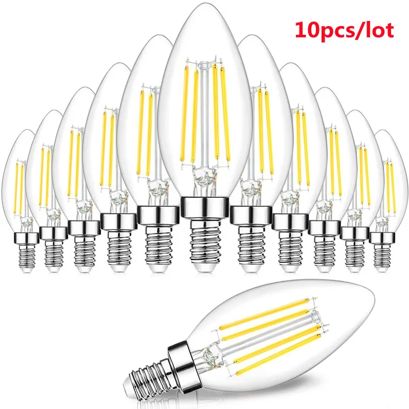 

10pcs LED Bulb E14 E27 2W/4W/6W Edison Retro Filament Candle Light AC220V C35 C35L Warm/Cold White 360 Degree Energy Saving Lamp