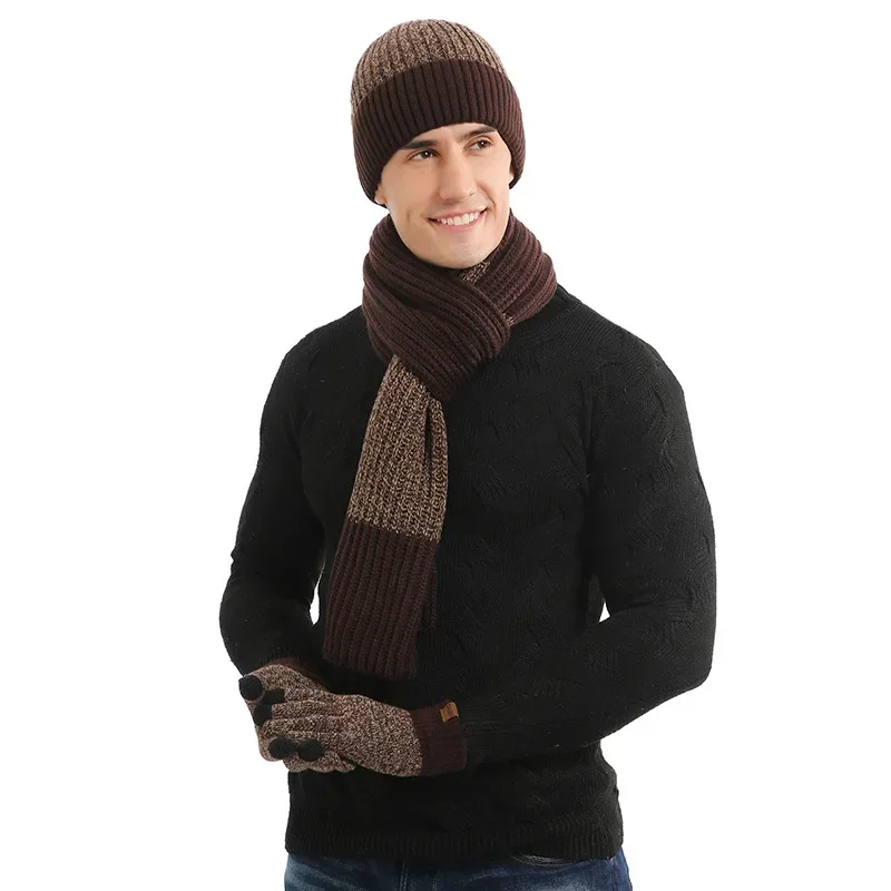 Fashion Trend Scarf Hat Glove for Men and Women Winter Luxury Knitted Thickened Warm Three Piece Set Clothing Accessories Gifts