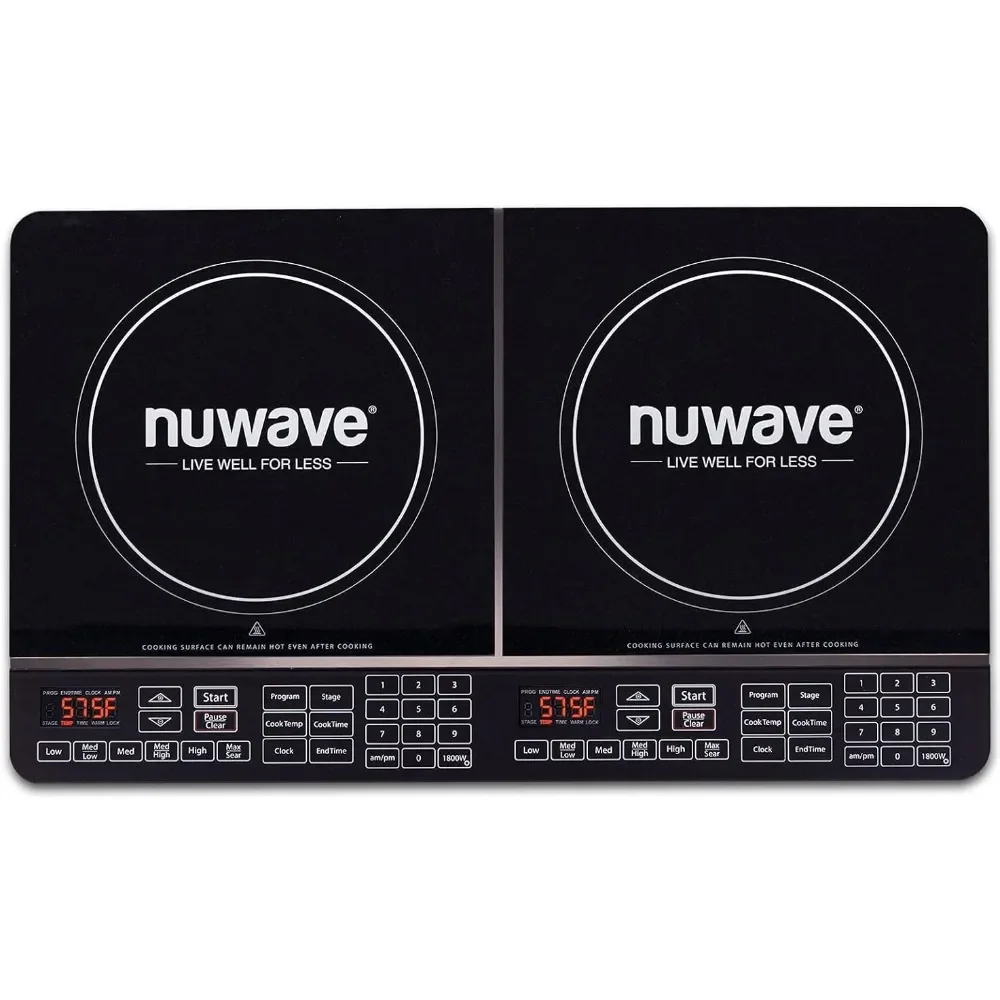Nuwave Double Induction Cooktop Powerful 1800W 2 Large 8&rdquo; Heating Coils Independent Controls 94 Temp Settings