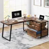 L-Shaped Computer Desk with 3 Drawers, Reversible Corner Home Office Desk with Shelves 1