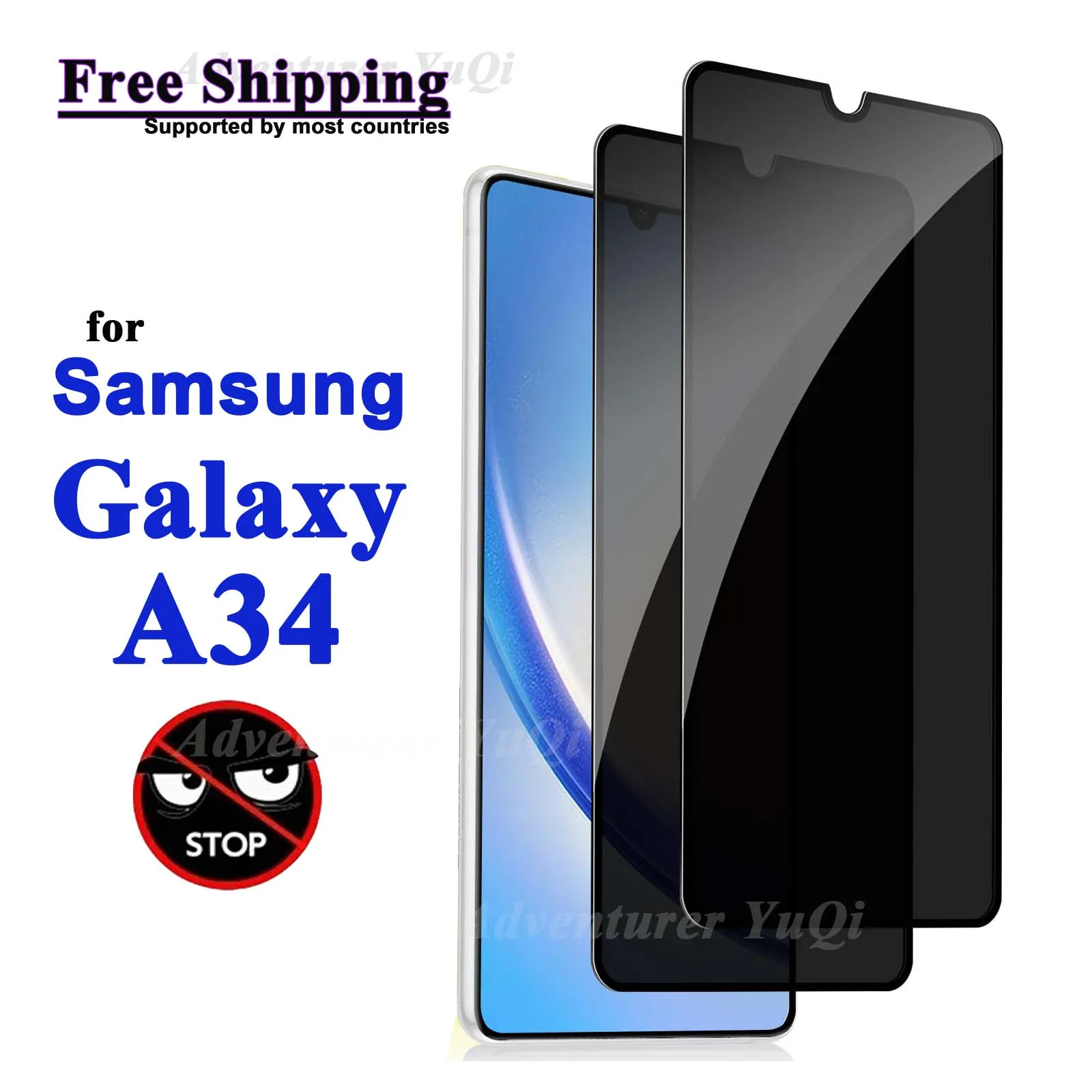 Anti Spy Screen Protector For Galaxy A34 Samsung, Tempered Glass Privacy Anti Peep Scratch 9H Case Friendly High Aluminum