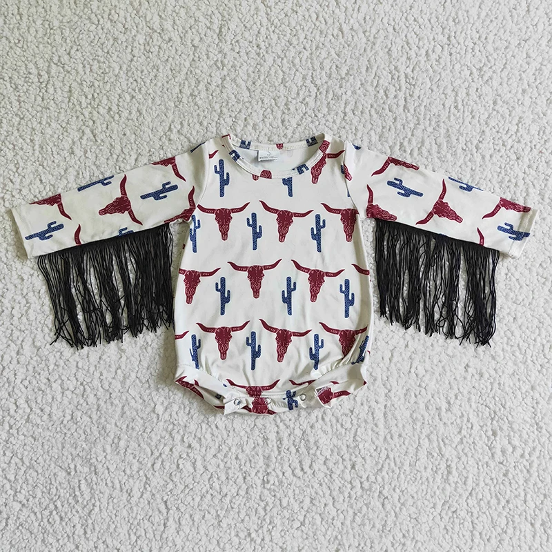 

Wholesale Baby Boy Western Cow Fringed Romper Bull Cactus Bodysuit Clothing Snap Botton Jumpsuit Kid Toddler One-piece Clothes