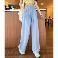Summer Women Sweet Colorful Ice Silk Pants Lady Baggy Versatile Elastic Straight Leg Trousers Female Wide Leg High Waisted Pants - Image 2
