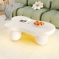 Table basse Comanlai avec éclairage LED, table d'appoint en forme de nuage au design unique, pied rond, table à thé pour salon, bureau, blanc 2
