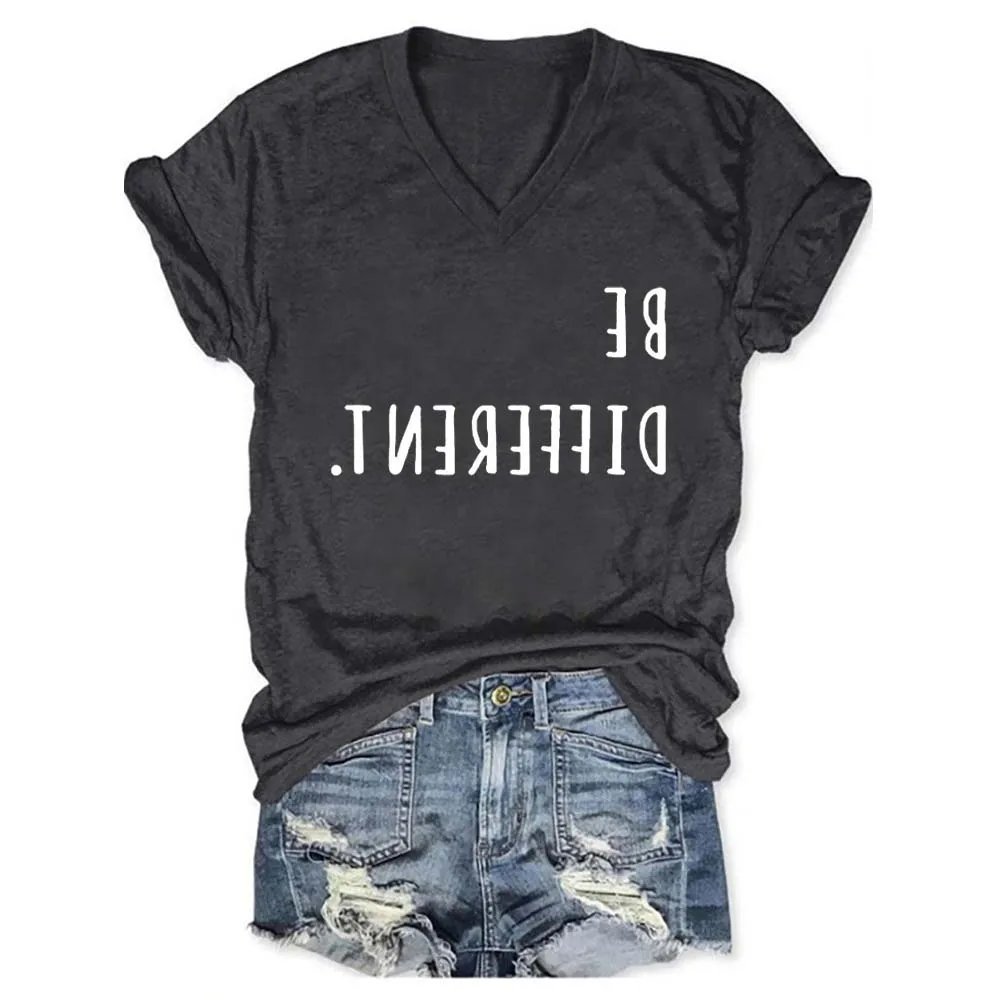 

Rheaclots Women's Be Different Printed V-neck Short Sleeve T-Shirt