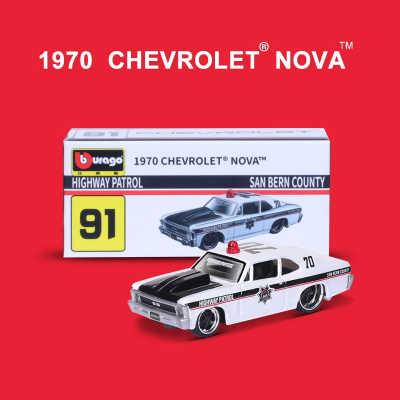

Миниатюрная модель автомобиля Bburago 1:64, 1970, CHEVROLET NOVA, литые копии автомобиля, коллекционная игрушка, подарок для мальчика