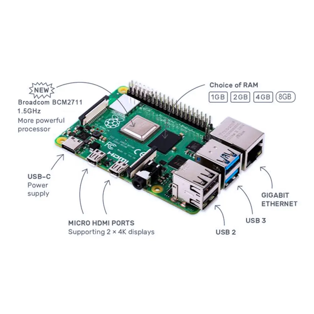 Original Raspberry Pi 4 Model B 4b 8GB/4GB/2GB RAM BCM2711 Quad Core Cortex-A72 ARM Support WIFI Bluetooth 5.0