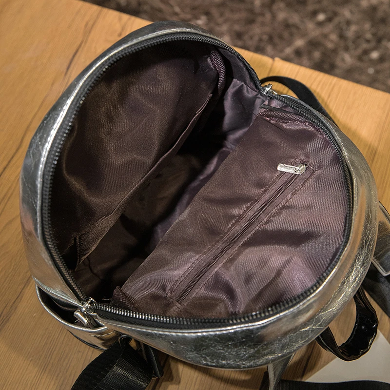 Small Silver Backpack for Women 2024 New Fashion Texture Women's Handheld Book Bag Versatile Soft Leather Backpack 5