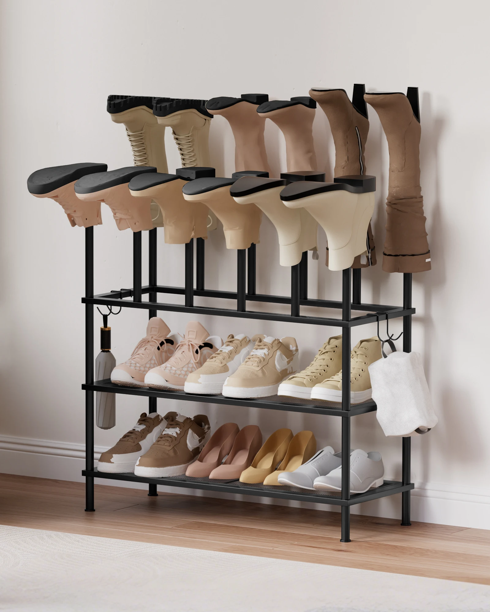 3-Tier Metal Shoe Rack for 12 Pairs - Freestanding Black Shoe Organizer with Space Saving Design for Hallway & Entrance