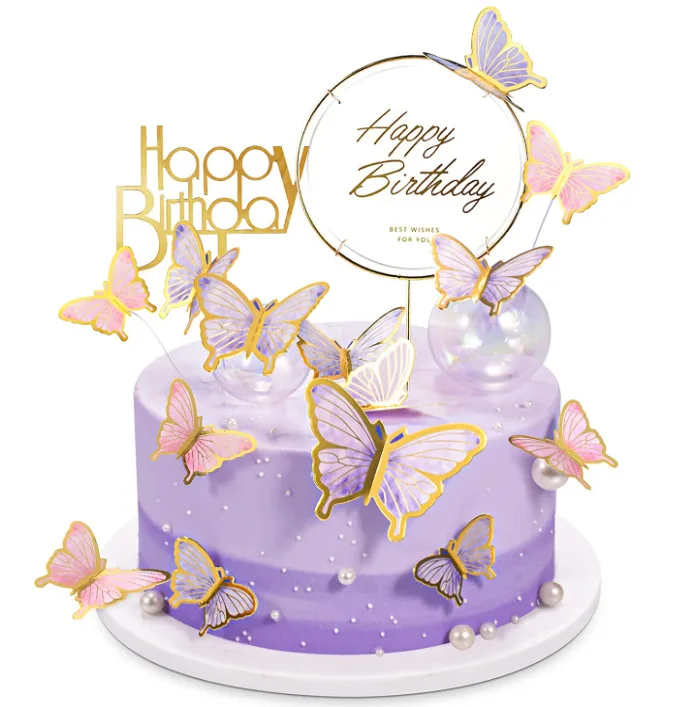 Butterfly Cake Topper Flag Multicolor Anniversary Happy Birthday Wedding Cupcake Topper Baking Party Flag Baby Shower Cake Decor cake topper cake decorations cake toppers