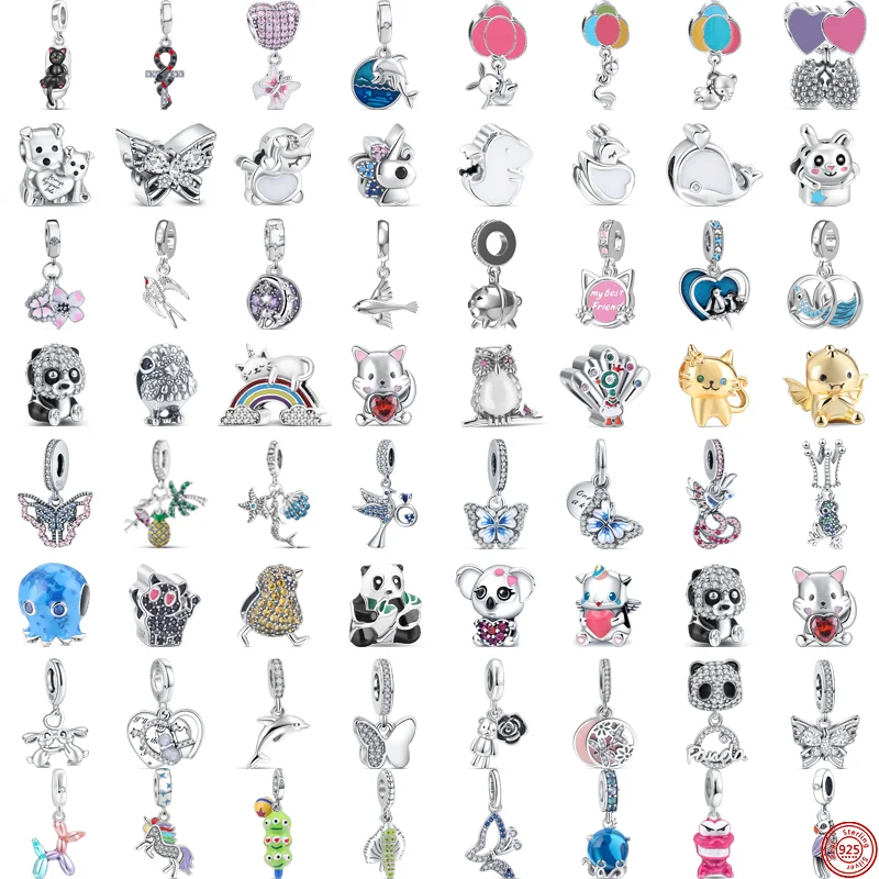 

New 925 Silver Cartoon Cat Dog Owl Flamingo Butterfly Dinosaur Unicorn Animal Beads Fit Original Pandora Charms Bracelet Jewelry