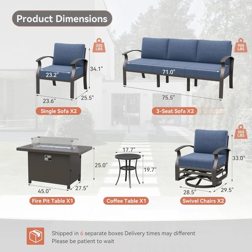 Aluminum Patio Furniture Set 10-Seat Modern Metal Outdoor Conversation Sets W/45in Propane Fire Pit Table 2