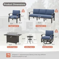 Aluminum Patio Furniture Set 10-Seat Modern Metal Outdoor Conversation Sets W/45in Propane Fire Pit Table 2