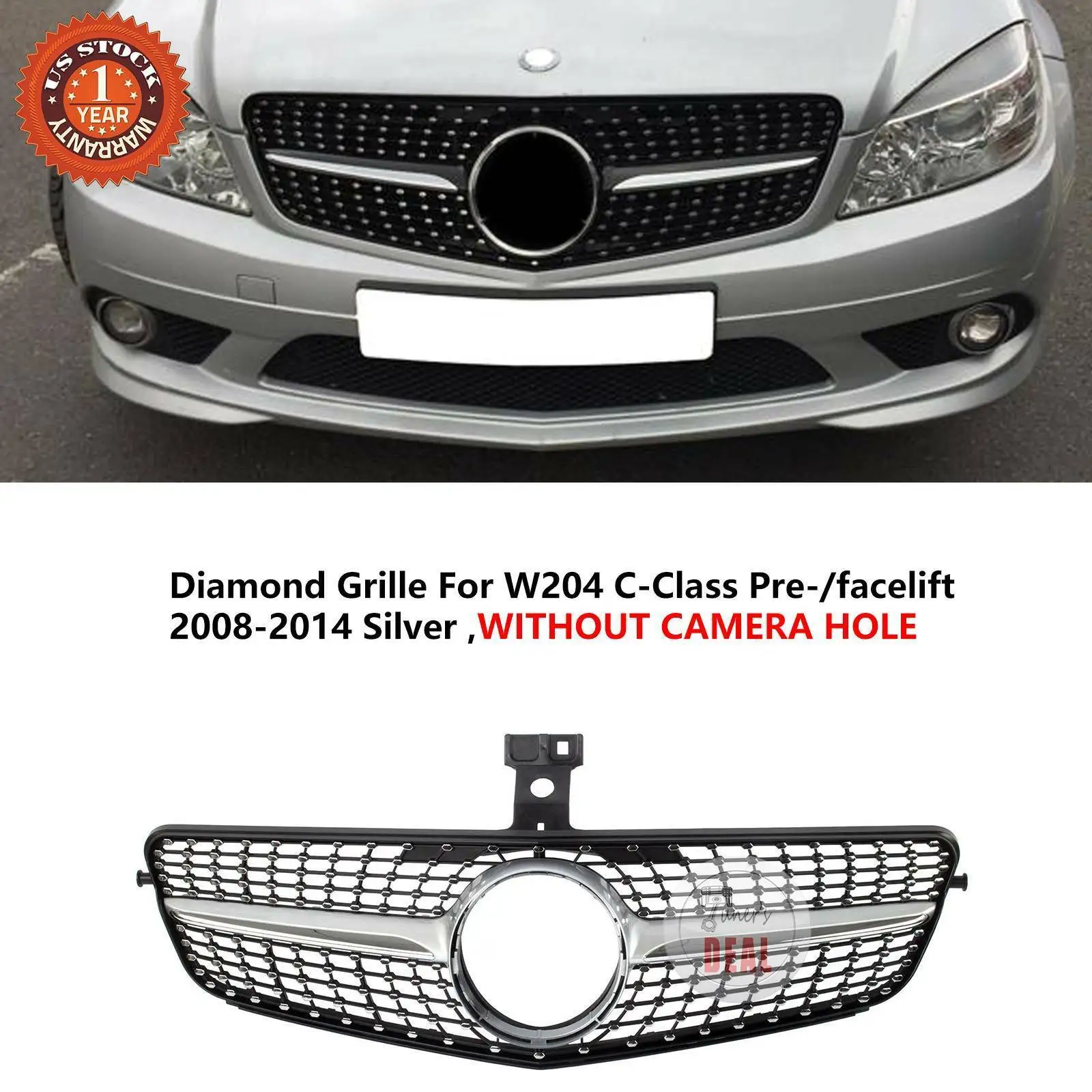

Алмазная решетка для Mercedes Benz W204 C-CLASS Pre-facelift 2008 2009 2010 2011 2012 2013 2014 ABS пластиковый передний бампер Гриль