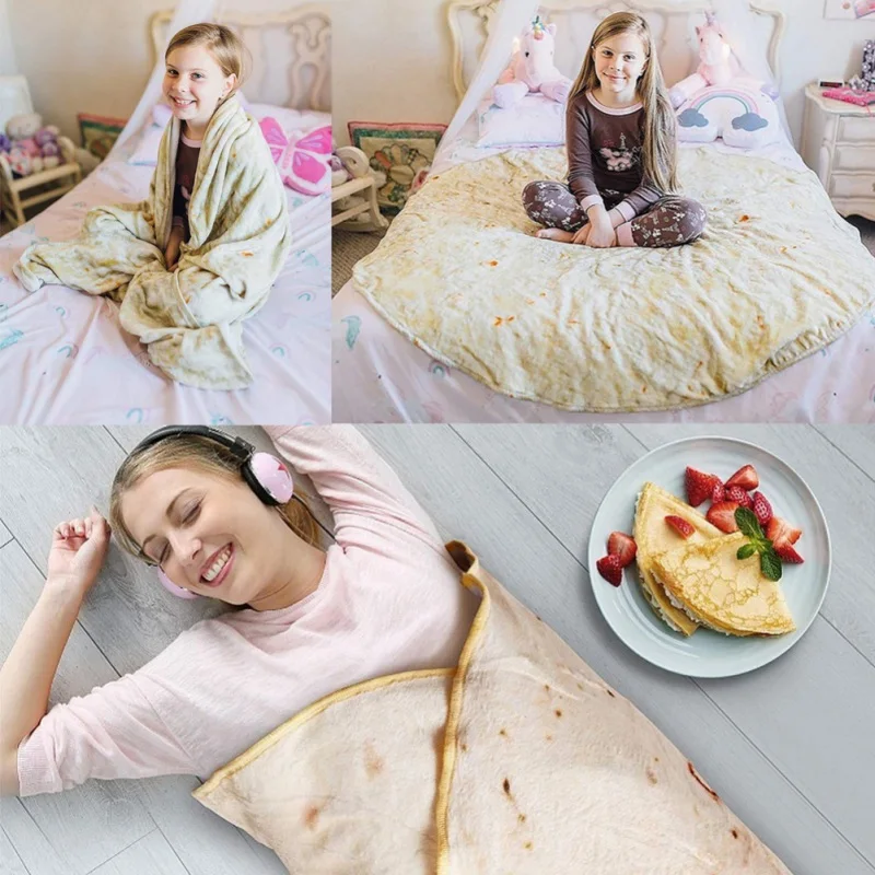 Ochine Tortilla Wrap Blanket, Soft Round Throw Blanket for Warm or Decoration, Novelty Funny Realistic Food Blankets for Adults 4
