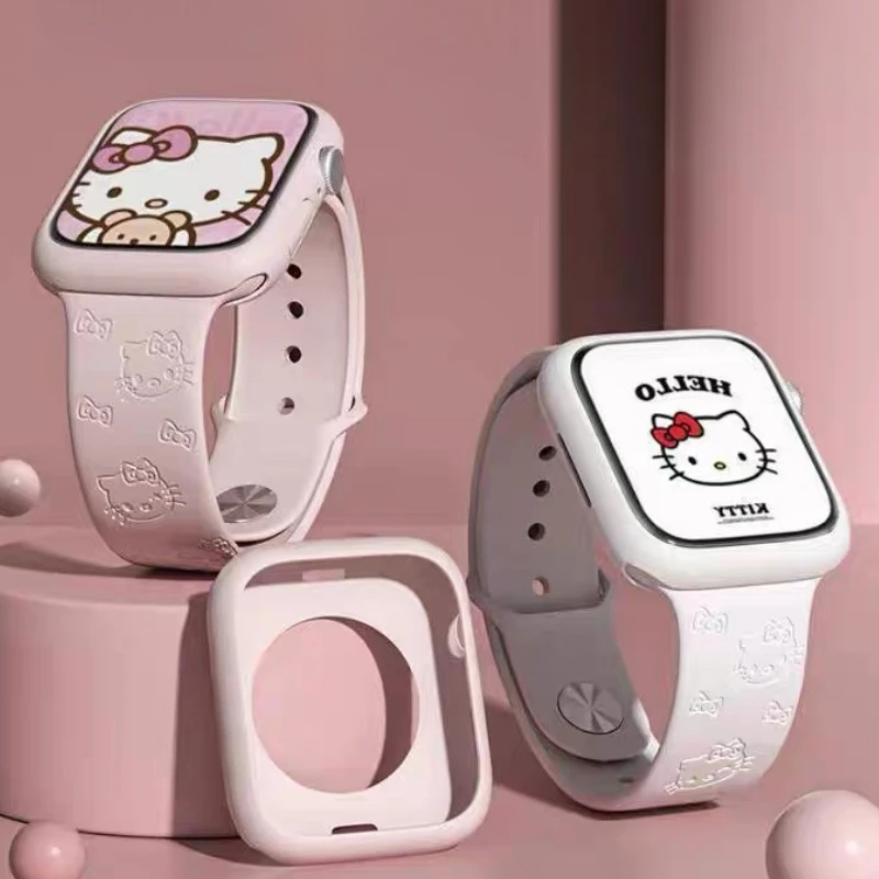 

Ремешок для Apple Watch с аниме Hello Kitty, браслет с гравировкой, с мультяшным принтом, 45 мм 44 мм 42 мм 41 мм 38 мм 49 мм 40 мм, Iwatch 8 Ultra 7 Se, подарок
