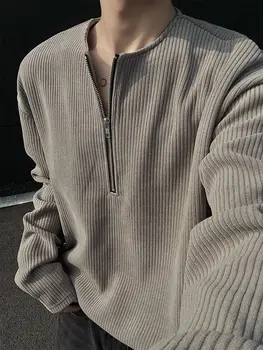 T-shirt Henley americana con mezza zip da uomo primavera autunno manica lunga intimo resistente felpa con cappuccio 1