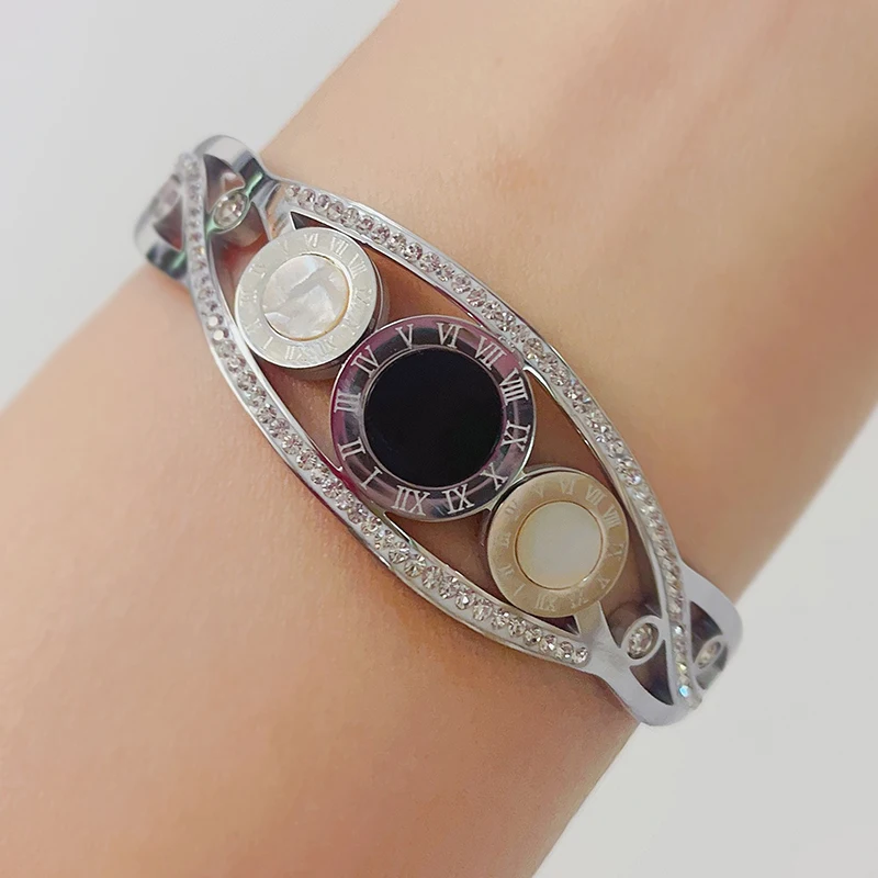 316L Stainless Steel Bangle Roman Numerals Charms Sparkling Crystal Paved Infinity Design Unisex Wristband bangle bracelet stainless steel bracelet crystal bracelets