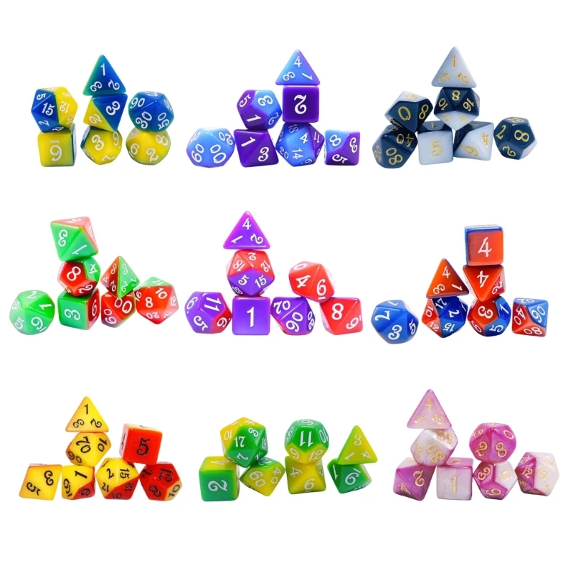 

Набор из 7 многогранных акриловых кубиков, многогранные кубики, двухцветные кубики для настольных игр, легко читаемый номер,