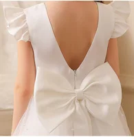 Robe longue en Tulle pour filles, avec détail de nœud, à paillettes, robe de princesse de fête d'anniversaire pour enfants, Costume de luxe pour enfants 5