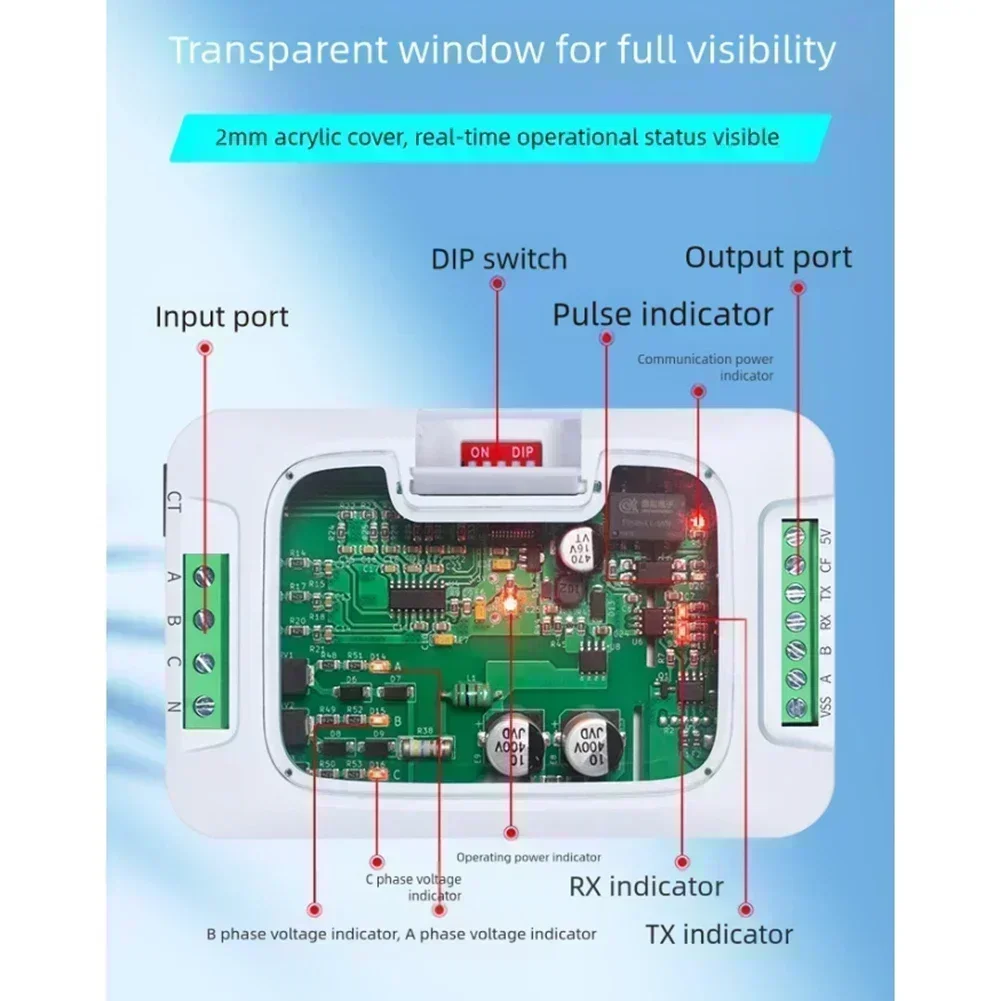PZEM-6L24 50-560V AC 그리드 에너지 미터, 3상, 3선 Modbus-RTU 프로토콜, UART 485 통신 모니터링 모듈