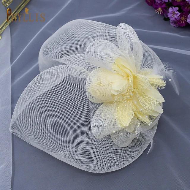 JM01 Trendy Birdcage Veil Blusher Veil Wedding Fascinator Hair Accessories Flower Bride Headband Veil Bridal Headwear Face Veils JM02-Off White