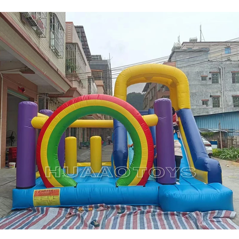 

Popular Large Rainbow Inflatable Bouncer Castle Combo with Slide Amusement Park Inflatable Bouncer